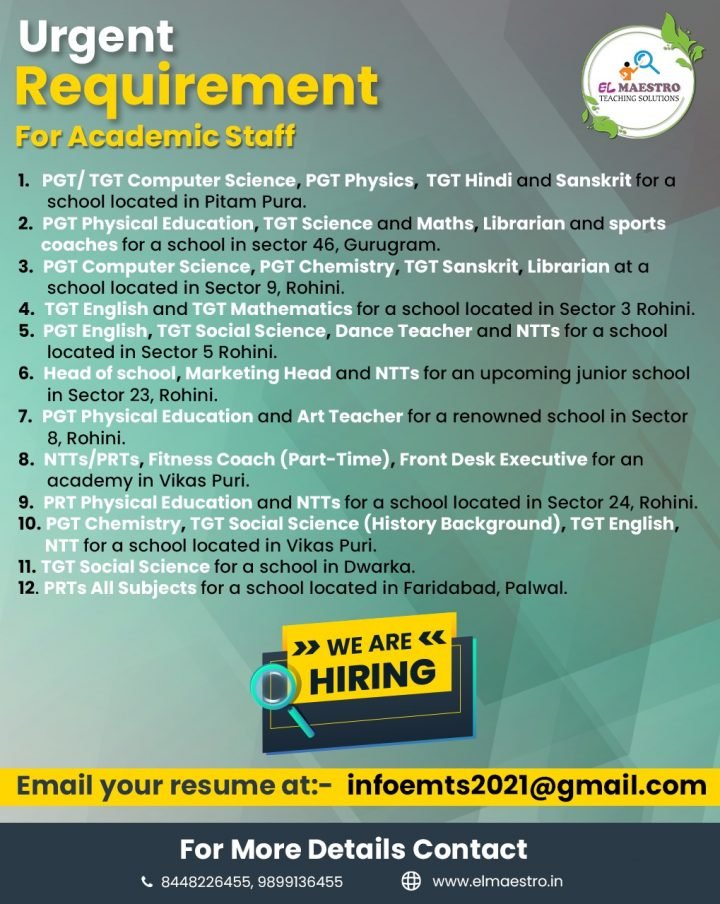 Academic Staff Recruitment (Multiple Teaching & School Leadership Positions)